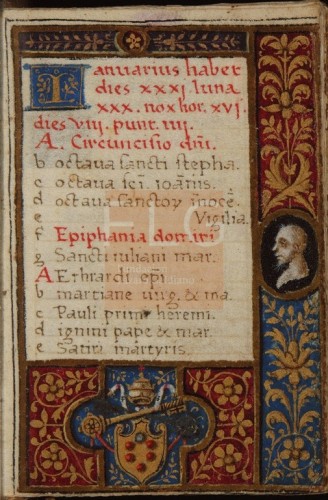 Officium Beate Marie semper Virginis secundum consuetudinem Romane curie [Manuscrito], [ca. 1518] Fol. 1v